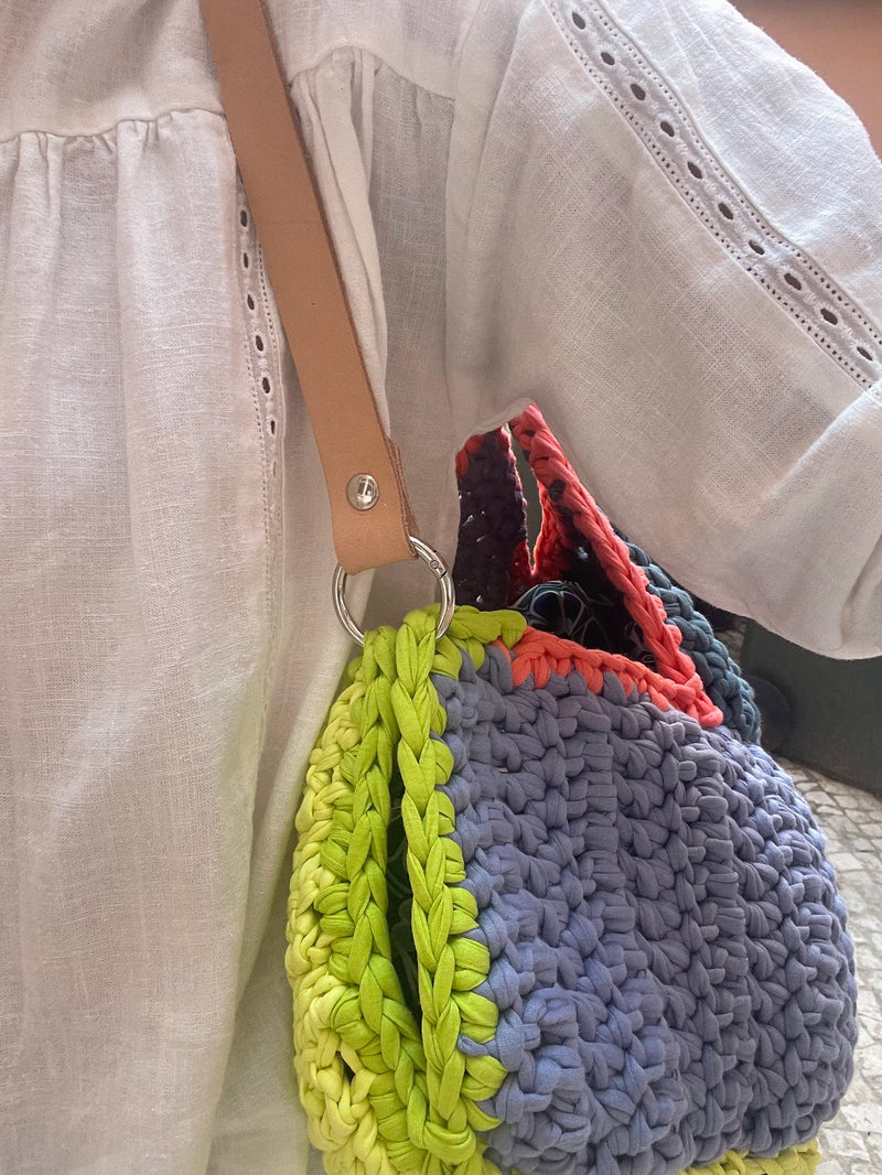 Mala de Crochet Feita à Mão | Algodão Reciclado e Couro Natural | Couragem - Couragem