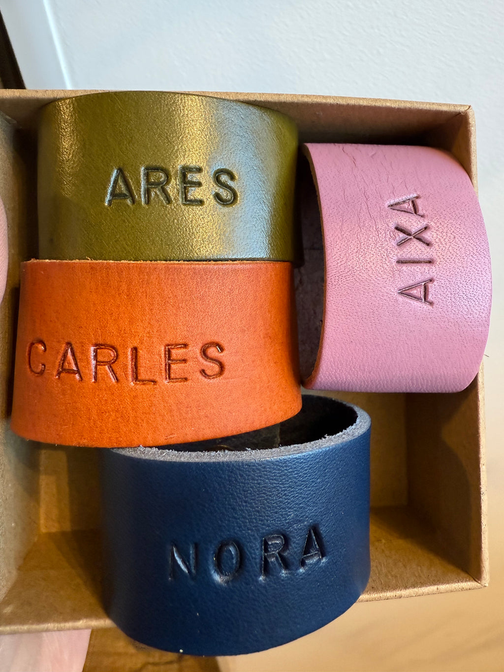 Personalized Leather Napkin Ring with Hand Engraving