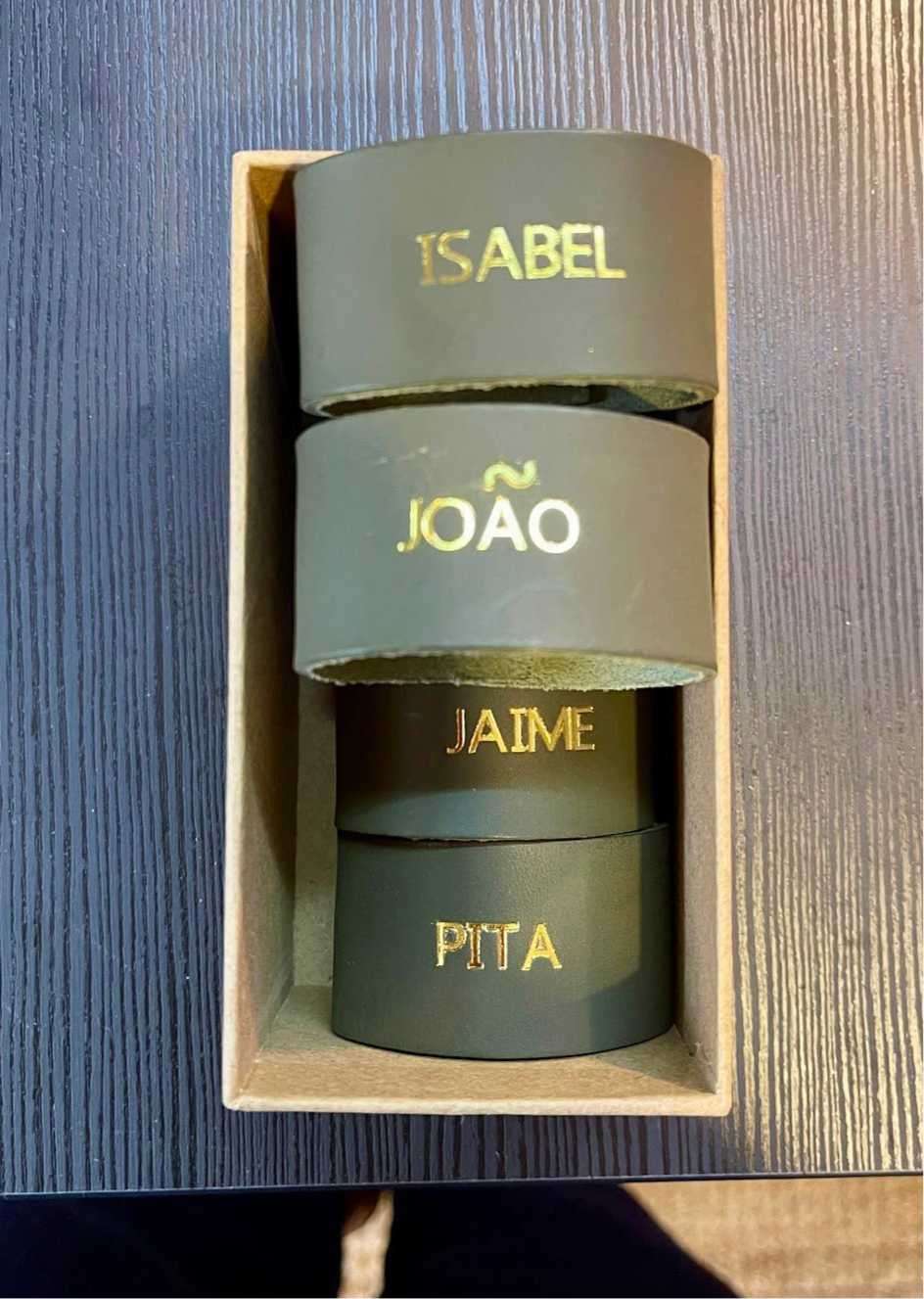 Argola de Guardanapo Personalizada - Couro com Gravação Manual Hot Foil