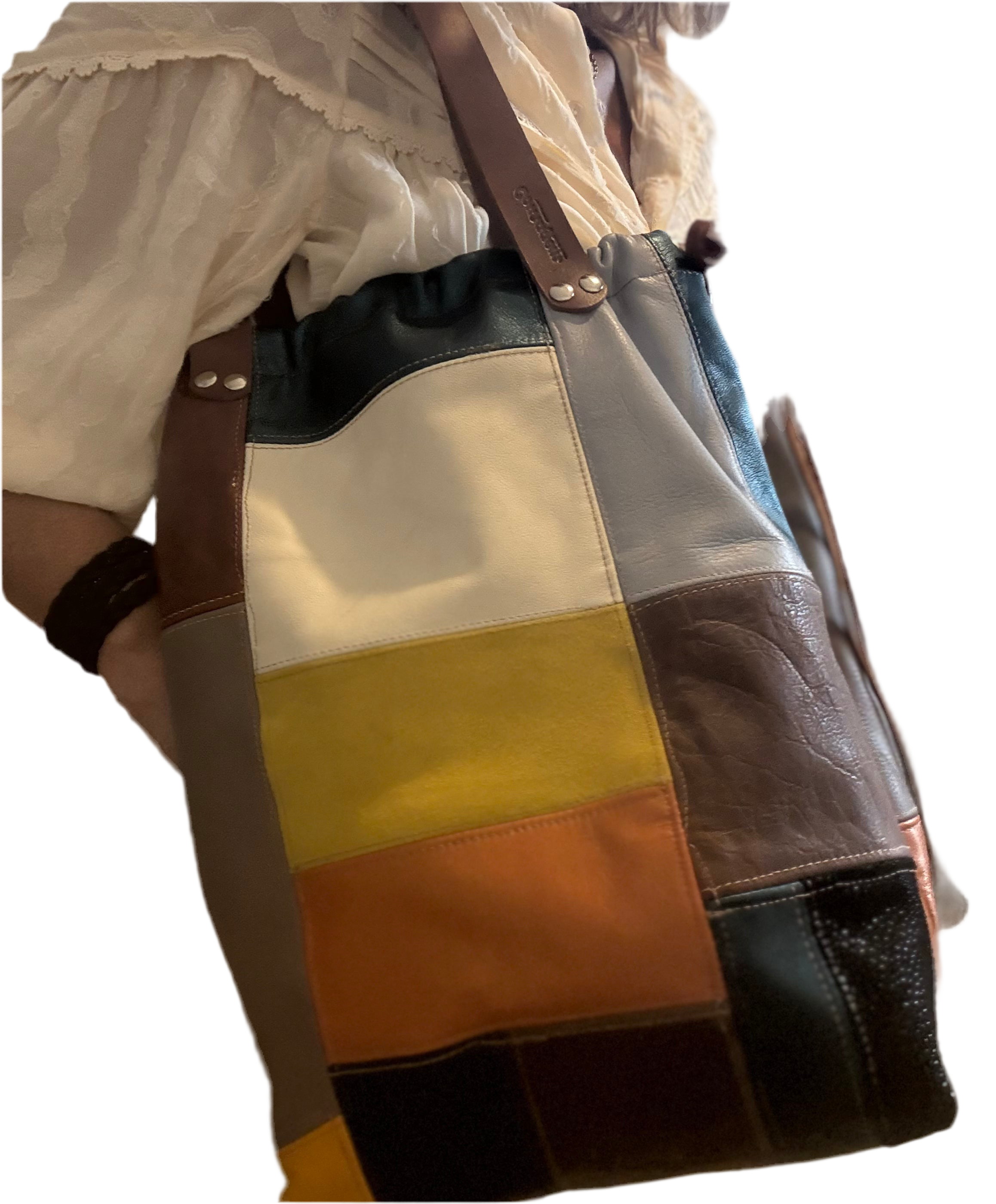 Unique leather patchwork bag