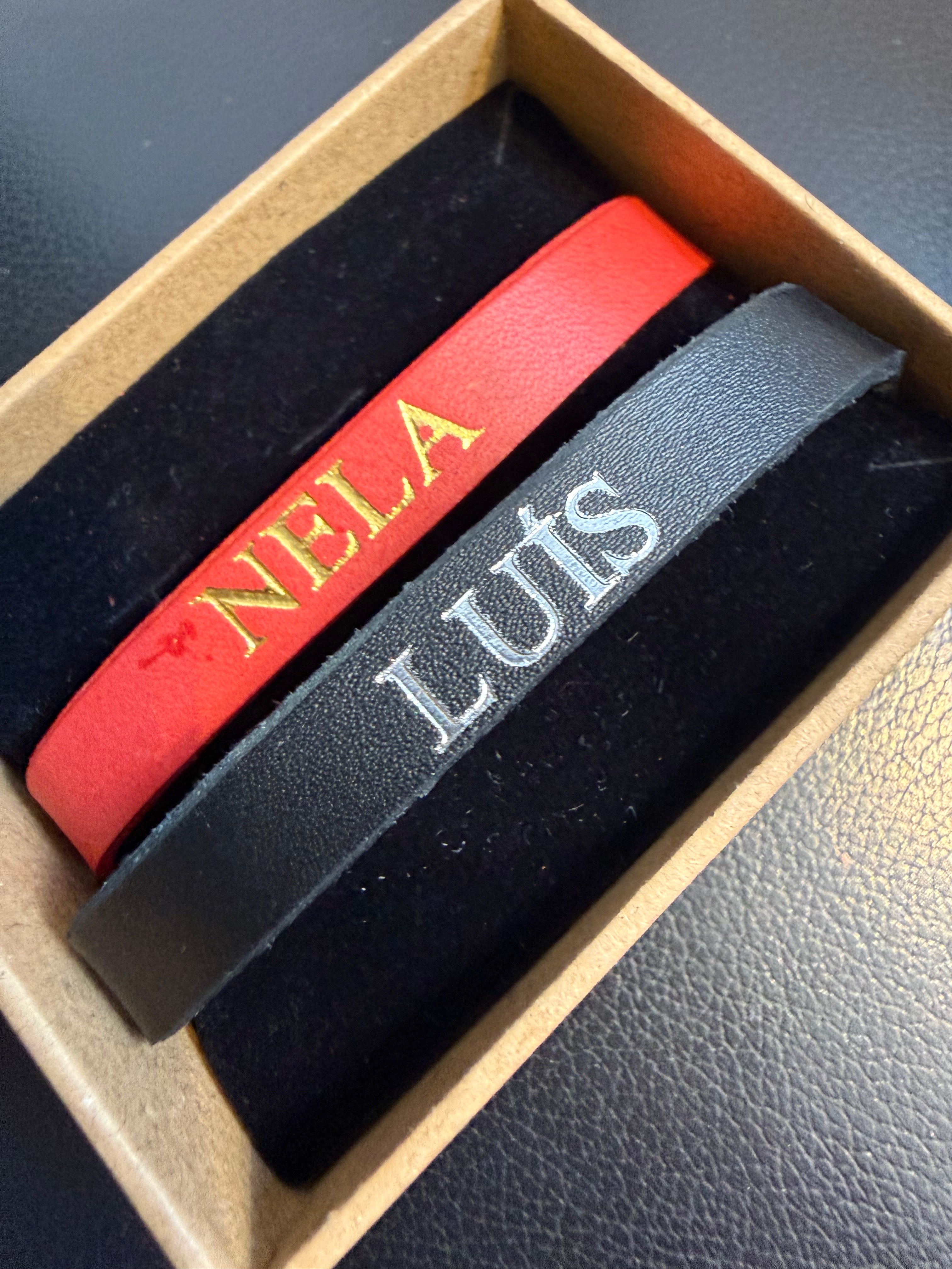 gold and siler engraved eather bracelet unisex