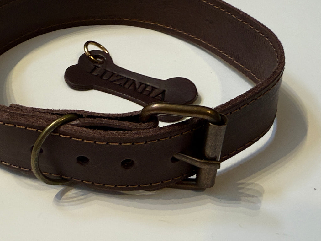 Coleira em Couro para Cão ou Gato Personalizada