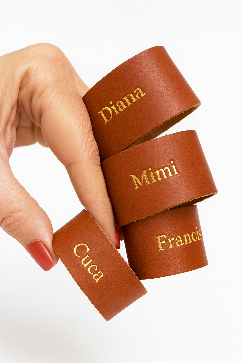 Argola de Guardanapo Personalizada - Couro com Gravação Manual Hot Foil