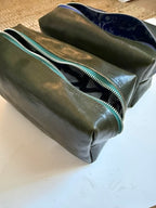 Green Leather Toiletry Bag with Customization | Handmade Toilet Bag