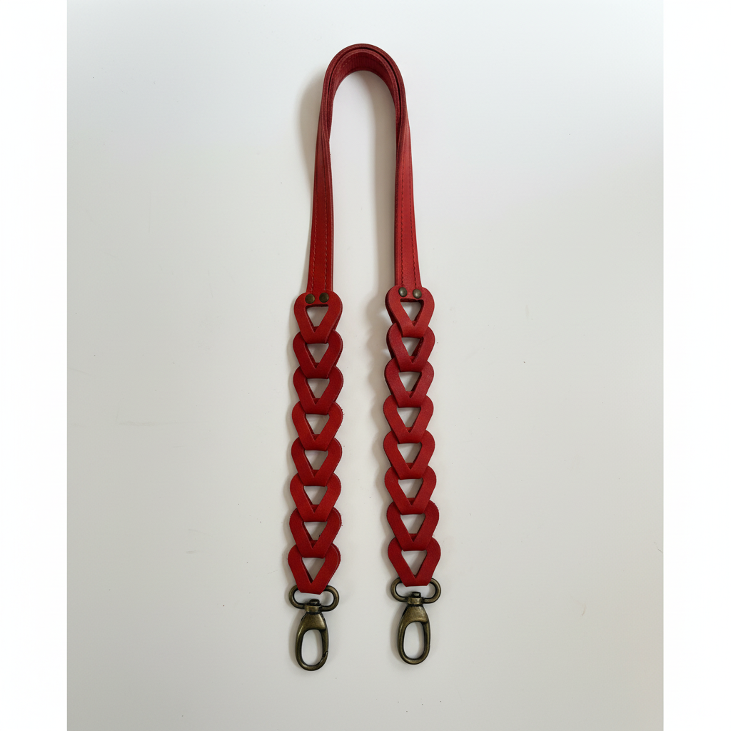 Alça em Pele Vermelha com Padrão Trançado