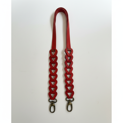 Alça em Pele Vermelha com Padrão Trançado