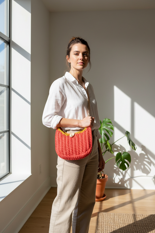 Alça de Couro Legítimo para Malas e Bolsas de Crochet - 1 alça 80x2,5cm