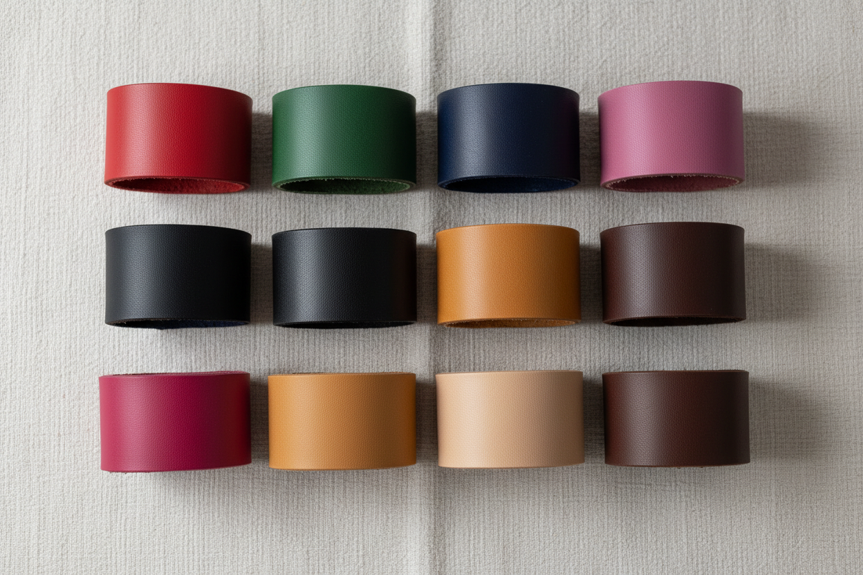 Argolas couro — flat lay cores