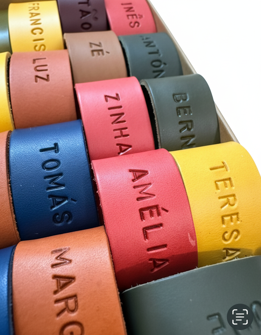 Argolas de guardanapo em couro - vista aproximada