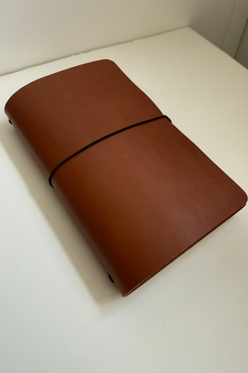 Traveler's Notebook Trifold em Couro A5 - Vista angular