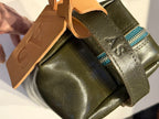 embossed initials in leather dopp kit