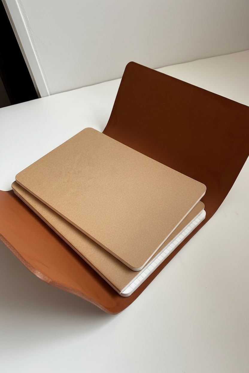 Traveler's Notebook Trifold - Interior mostrando cadernos de folhas lisas com capa kraft