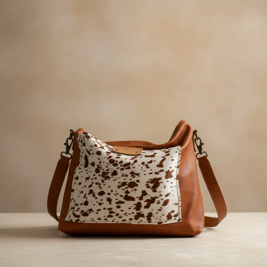 Saco em Cabedal e Pelo Artesanal Único - Mala Luz Boho Chic