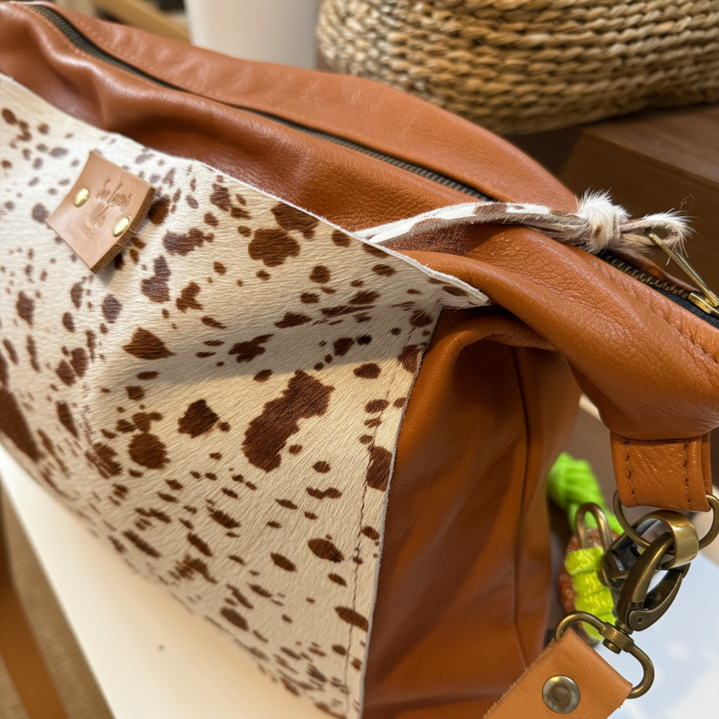 Saco em Cabedal e Pelo Artesanal Único - Mala Luz Boho Chic