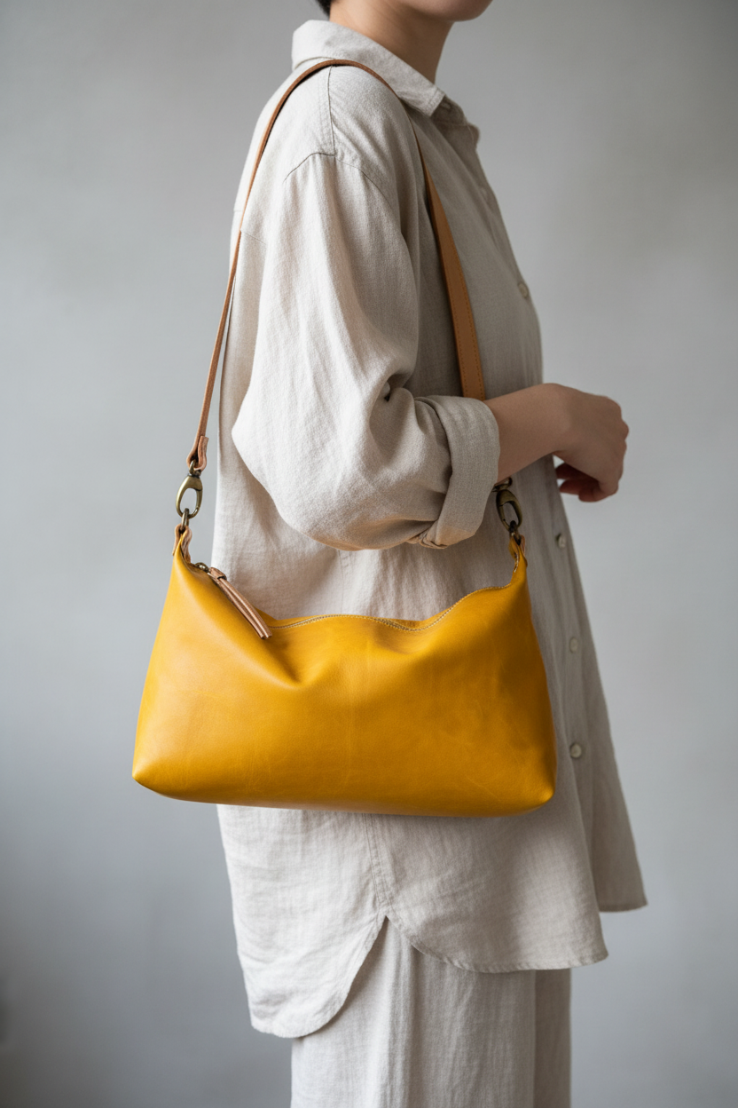 Mala amarela de ombro - proporções reais