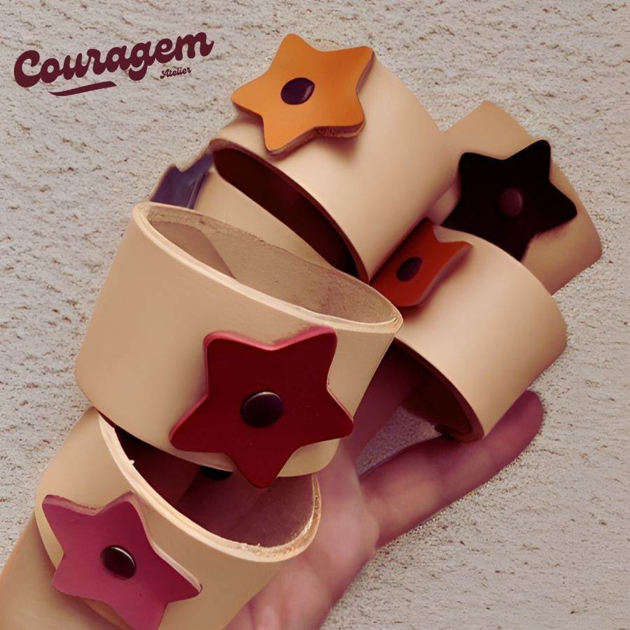 Conjunto de 6 Argolas para Guardanapos em Couro Vegetal - Toque Artesanal e Cores Vibrantes - Couragem